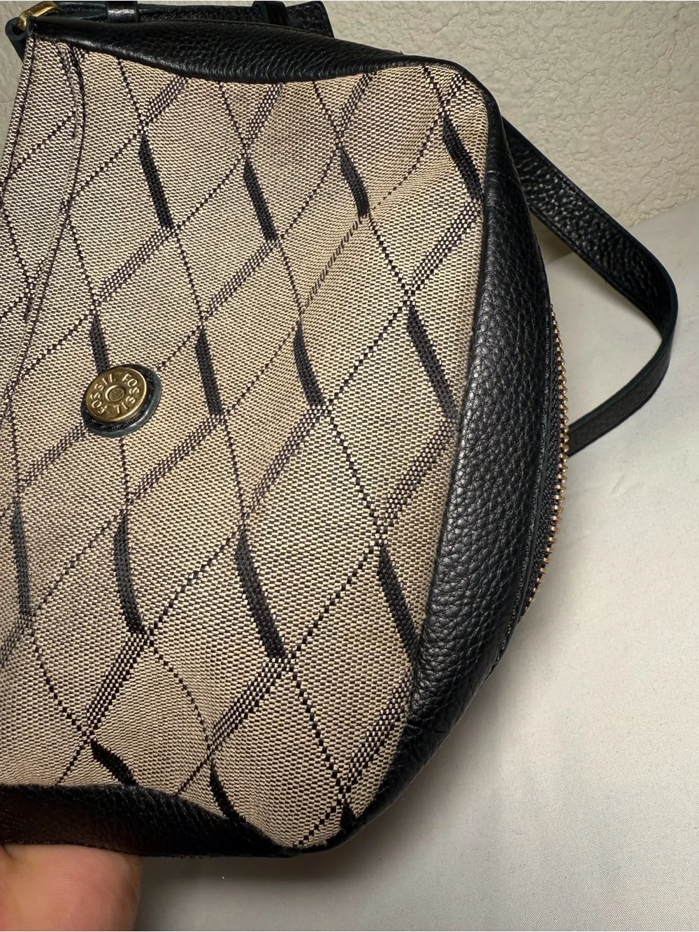 Fossil Taupe Patterned Crossbody with Black Trim